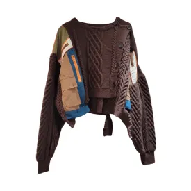 Pre Order:  Patchwork Cable Knit Loose Sweater