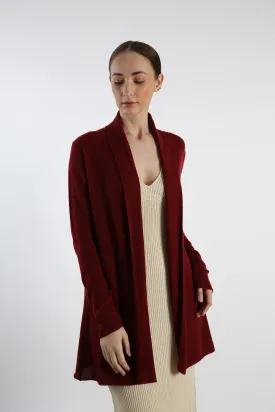 Pure Cashmere Draped Cardigan - Maroon