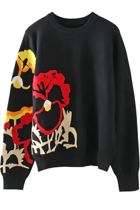 Saronya Black Sweater with Flowers