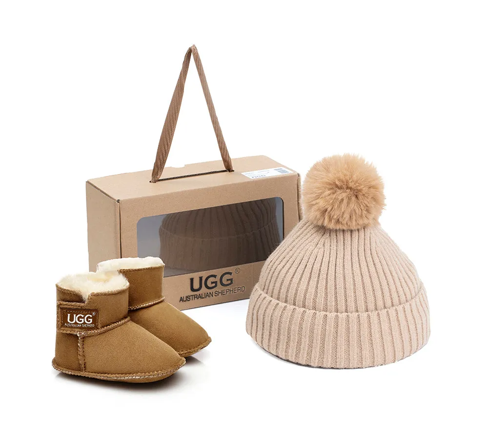 UGG Baby Gift Pack Erin Bootie with Pom Pom Beanie