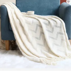 White Nordic Knitted Blanket for Couch